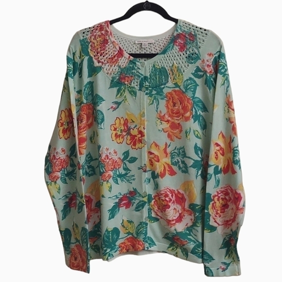 ISAAC MIZRAHI LIVE Floral Long Sleeve Button Down Sweater - Picture 1 of 10